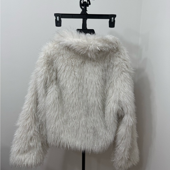 Altar'd State Ivory Shimmering Faux Fur Teddy Jacket with Plush Collar - Picture 6 of 6